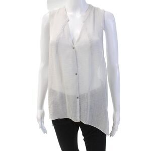 Helmut Womens Sheer Sleeveless Buttoned High Low Hem Blouse Gray Size L